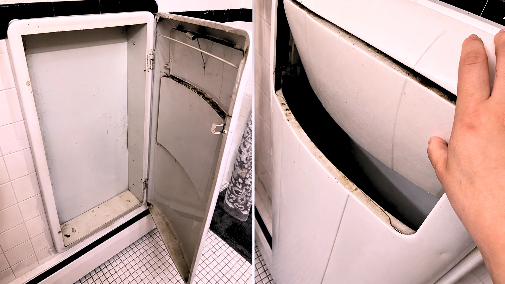 What Is That Recessed Metal Cabinet in an Old Apartment Bathroom? (Vintage Laundry Hamper Explained)